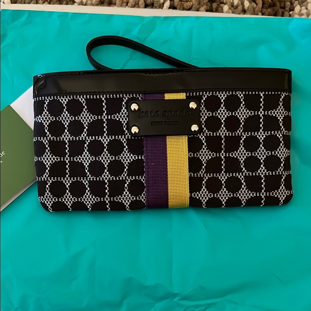Kate Spade Black and Purple Geometric Clutch Comes With COA Clean